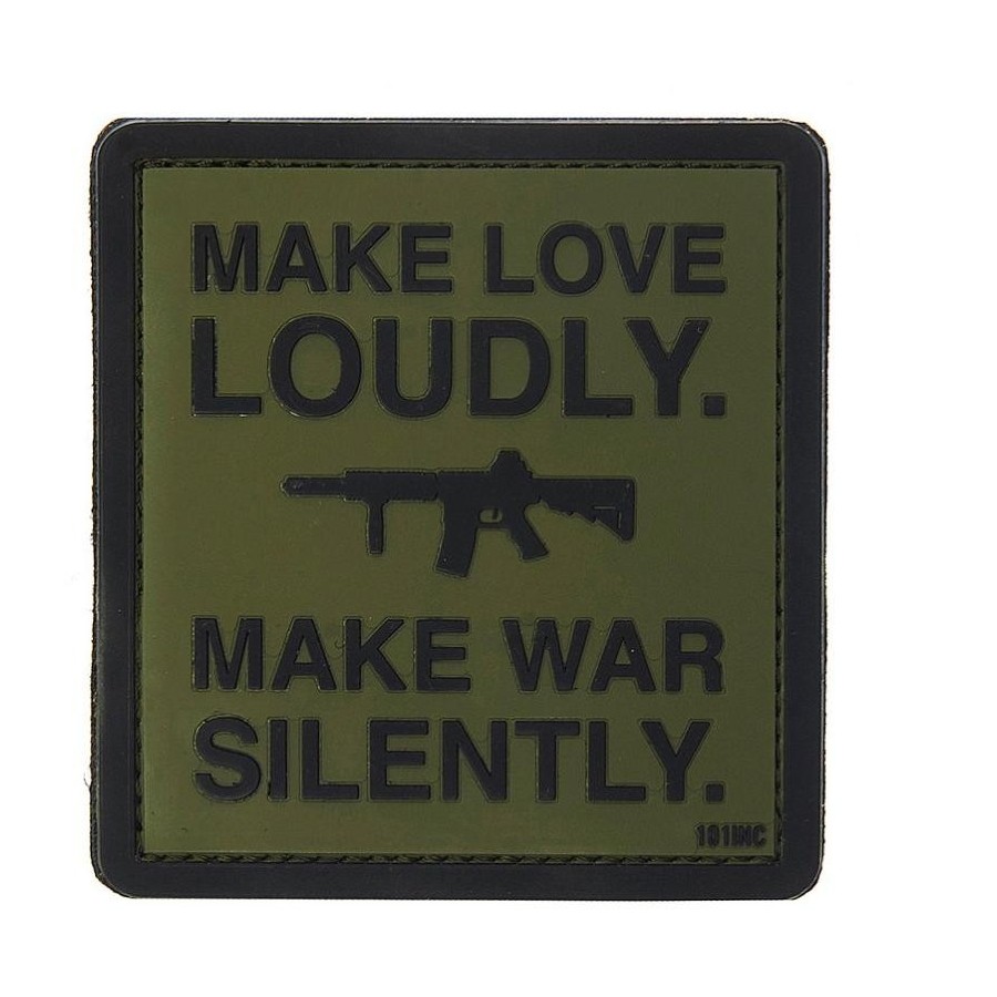 Écusson Patch Pvc 3D Scratch Make Love Loudly Make War Silently 101 Inc  Noir Et Vert