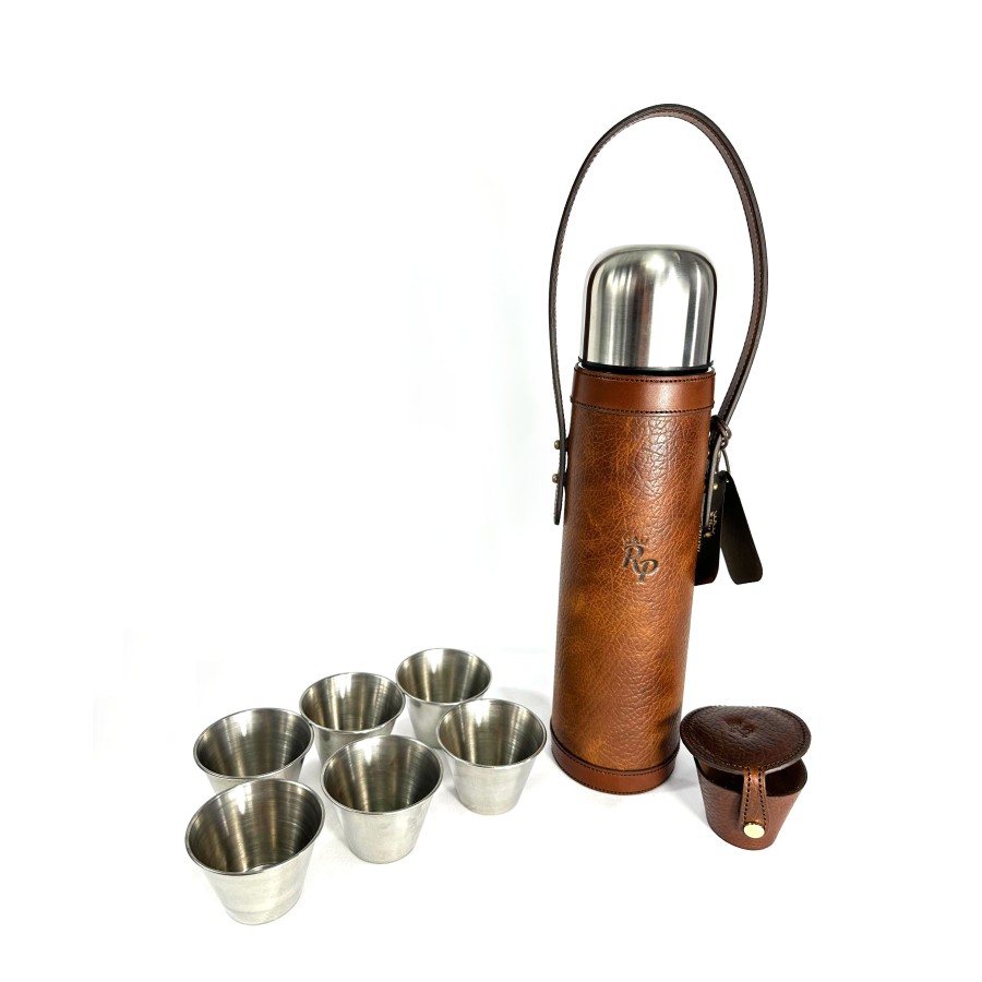Thermos + set 6 verres REY PAVON cuir 1L