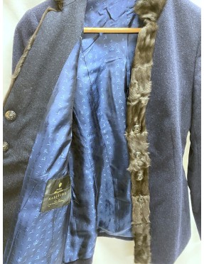 Veste femme HABSBURG Loden Bleu Marine Col Fourrure Taille 38