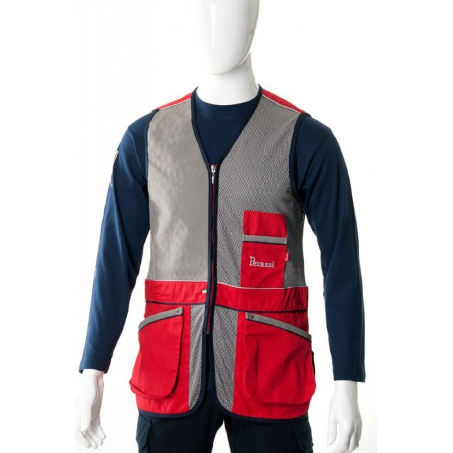 Gilet de tir ball-trap droitier - PERAZZI Tekno - Rouge/Gris Couleur Rouge  Taille 60